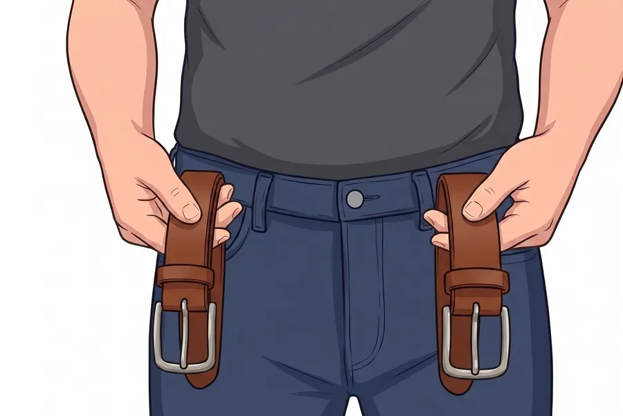 Visual comparison of 35mm and 40mm handmade leather belts in jeans loops